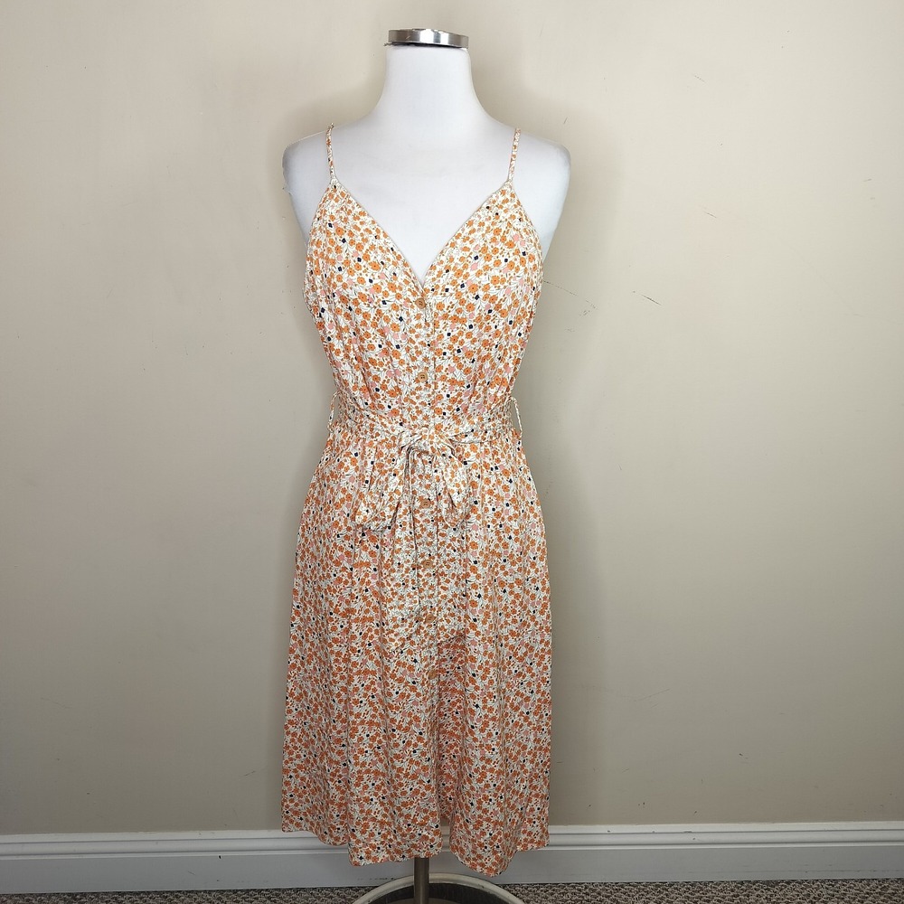 Floral Tie-Waist Midi Dress in Peach